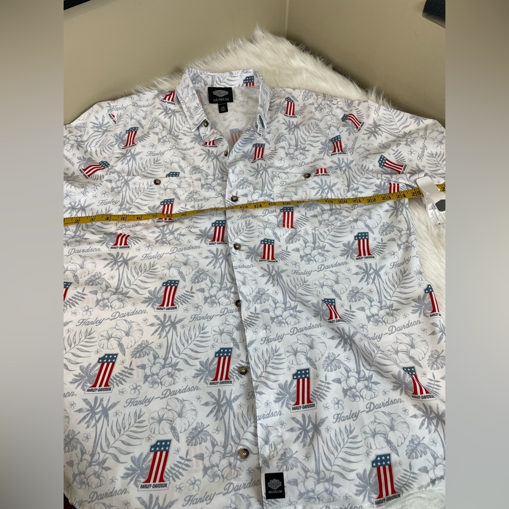 Harley-Davidson Men's White Short Sleeve Americana Hawaiian Shirt - Picture 8 of 12